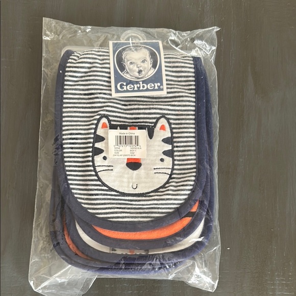 Gerber Other - Gerber Baby burp cloth Bibs with Cat Design - Navy, Orange, White